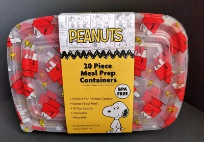 Peanuts SNOOPY & WOODSTOCK DOGHOUSE 20 Piece Meal Prep Food Storage Containers