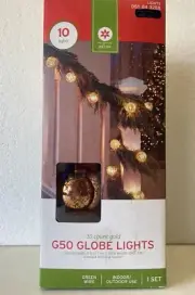 Vintage Style GLOBE Light String 10 "antique-gold" BULBS 10' green wire NIB 2013