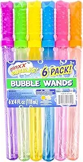 Maxx Bubbles 4oz Bubble Wand Value 6 Pack in Assorted Colors: Green, Orange, Blue, Yellow, Pink & Purple - Made with The Highest Grade Bubble Solution Available