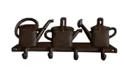 Mr Gecko Cast Iron Hand Made Wall 4 Hook Hanger Watering Can Design Antique Rust