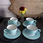 4 Crate & Barrel Audrey Tea Cup and Saucer Pagnossin Robins Egg Blue 4 NWT