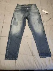 Closed Women' Distressed, Patchwork Jean Med Wash Blue Size 27 Made In Italy