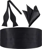 [Shyyween] 3 Pcs Men's Cummerbund Bow Tie Set Self-tie Bow Tie Bow Tie Pocket Squares Cummerbund Black for Tuxedo Wedding Special Occasions, Black