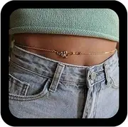 [Inilbran] Boho Snake Waist Chain Vintage Wave Snake Belly Chain Gold Animal Serpent Bikini Waist Belt Adjustable Summer Beach Crystal Thin Chains Accessories Jewelry for Women, Adjustable, Zinc Alloy