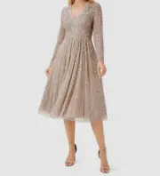 $495 Aidan Mattox Women's Pink Sequin V-Neck A-Line Dress Size US4