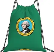 JEJEA Washington Flag Print Drawstring Backpack Waterproof Back Bag Cinch Bags Swim Gym Travel Bag For Men Women, White, One Size