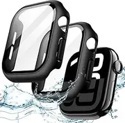 JETech Waterproof Case with Screen Protector for Apple Watch Series 10 42mm, Built-in Tempered Glass Film Hard PC Bumper Full Protective Cover, 2 Pack (Black)