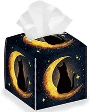Tissue Box Holder in Moon Cat Look Square Tissue Box with Starry Sky Foldable Waterproof Paper Towel Cover Container Organiser for Bedroom Office Car