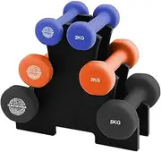 Hacienda 7-Piece 20 Kg Weighted Dumbbell Set with Rack - 2Kg, 3Kg & 5 Kg Cast-Iron Core & Neoprene Weight Sets For Weight Lifting, Strength Training, Full Body Workout - Black
