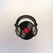 Record Patch — Iron On Badge Embroidered Motif — Music Applique Headphones Retro