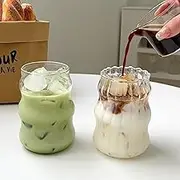 2 Pcs Ribbed Glass Cups 18 Oz Vintage Drinking Glassware Ripple Cocktail Glasses for Iced Coffee Juice Beverage Milk