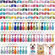 Reginary 100 Pieces Dog Bow Tie Collar Set Includes 50 Neckties and 50 Bow Ties Adjustable Cat Dog Bowties Neckties for Small Medium Puppy Cat Hawaii Summer Spring Style Grooming Accessories, Medium,