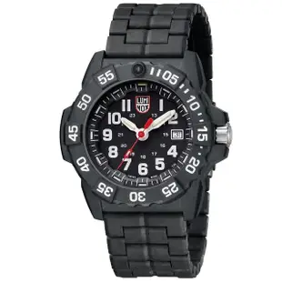 【LUMINOX 雷明時】NAVY SEAL 3500海豹2代碳纖維鏈帶腕錶黑x白時標/45mm