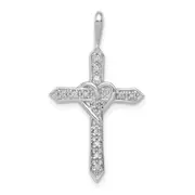 14k White Gold AA 1/10ct. Real Diamond Heart Cross Pendant