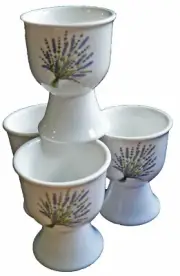 Lavender, lavendula, egg cups eggcup porcelain set of 4 boxed