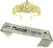 Gold Tiara and Sash Costume Gift Set Party Princess Crown Dance Contest Bridal Shower Bachelorette Wedding Accessories