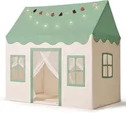 Large Kids Play Tent with Mat, XICEN Play Tent Indoor with Star Lights and Windows, Playhouse for Boys and Girls Aged 3+, Kid Tent with Mat Washable (Green Top)