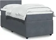 vidaXL - King Single Velvet Box Spring Bed with Pocket Spring Mattress - Dark Grey, LED Lights, Foam Topper, Bedroom Sanctuary