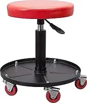 ATRHL6201B Heavy Duty Rolling Pneumatic Creeper Garage/Shop Seat: Padded Adjustable Mechanic Stool with Tool Tray Storage, Red 250 LBS