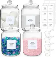 4 Pack Glass Jars with Lids and Labels, Containers for Laundry Room...