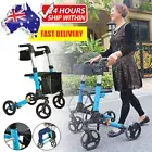 Walking Frame Lightweight Folding Mobility Aid Rollator Seat Walker Bag 4 Wheels