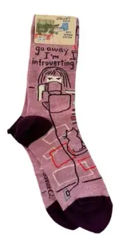 NEW NWT Blue Q Socks Womens Crew Go Away I'm Introverting womens shoe 5-10 prpl