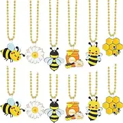 Quelay 24 Packs Bee Necklace Bead Flower Honey Pots Mardi Gras Beads for Bee Party Favors Bee Decorations