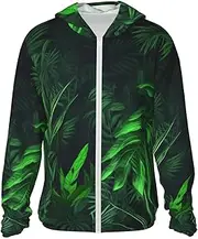 [LHBWCVN] UPF 50+ Light Jacket Full Zip Sun Protection Hoodie for Women Men Long Sleeve Green Tropical Jungle Plant Sun Shirts