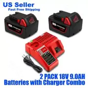 Lizone 2PC 9.0AH 48-11-1890 48-59-1812 for Milwaukee 18V M18 Battery and Charger