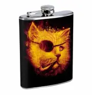 Eyepatch Cat Smoking 8oz Stainless Steel Flask Drinking Whiskey
