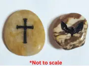 Worry Stone Rock Christian Cross Religious and Carved Bat Polished Worry Stone