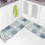 PCSWEET HOME Non-Slip Absorbent Kitchen Floor Mat for Standing, Soft Black Kitchen Runner Rug, Kitchen Floor Mats for Front of Sink, Laundry Room, Hallway (Mint Green, 50cm x 80cm + 50cm x 120cm)