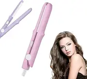 2 in 1 Mini Dual Purpose Curling Iron,Upgraded Mini Curling Wand & Flat Iron Hair Straightener,Portable Travel Curling Wand Hair Straightener for Short HAIR All Hairs Types (Pink)