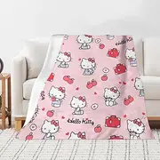 Hel-lo Kit-ty Cuddly Blanket, Fluffy, 95 x 135 cm, 3D Anime Cartoon Print Flannel Blanket, Soft Blanket, Sleeping Blanket, Sofa Blanket, Travel Blanket for Bed Couch and Sofa for Adults and Children