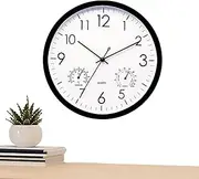Outdoor Clock Garden Clocks, 11.8inch Wall Clock with Thermometer and Hygrometer, Modern Silent Temperature Clock for Garden Kitchen Bathroom Outdoor Indoor, Waterproof