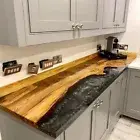 Black Epoxy Resin Kitchen Slab Table, Dining Room Epoxy Table, Walnut Top Decors
