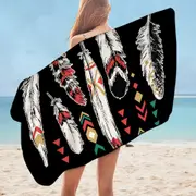Black Background Feathers Microfiber Beach Towel