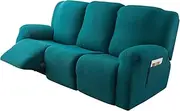 Genina Recliner Cover Stretch Couch Covers, Sofa slipcover for Reclining Couch Thick Jacquard Furniture Protector Washable (Peacock Blue, 3 Seat)