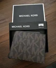 NWT MICHAEL KORS MEN'S LEATHER JET SET SLIM BI-FOLD WALLET RFID BROWN $98