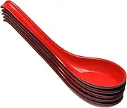 Mini Skater Set of 5 Ramen Noodle Soup Spoon with Long Handle Red Black Vintage Large Spoons for Restaurants Home Hotel Food Shop Japanese