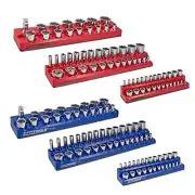 22489 6 Pack Set Metric and SAE Magnetic Socket Tray Set Red and Blue
