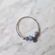 Pandora Silver And Blue Charms Bangle Set