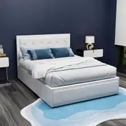 Artiss Double Bed Frame Gas Lift Storage PVC Leather White TIYO