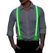 LED Suspenders for Adults, Adjustable Light-Up Suspenders with 3 Modes, Battery-Powered EL Wire for Parties Halloween Cosplay green