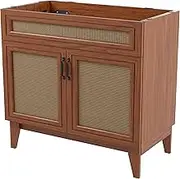 VAN1011B Javer 35 in. W x 18 in. D x 33 in. H Rattan Modern Farmhouse 2-Shelf Bath Vanity Cabinet Only (Sink Basin not Included), Walnut