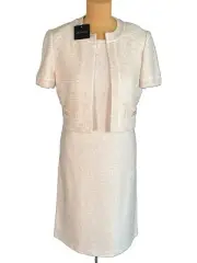 NWT ST. JOHN Knits White Pink Gold Sequin Jacket Blazer Dress Suit sz 12 $2890