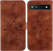 Compatible with Google Pixel 6a 5G Flip Kickstand Cover,Compatible with Google Pixel 6a 5G Card Slot Wallet Case Brown