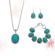 [BESTYASH] Retro Turquoise Jewelry Set Bohemian Turquoise Earrings Necklace National Wind Bracelet for Women Elegant Jewelry Collection for Parties Anniversaries Daily Wear