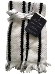 Brooks Brothers Fingertip Towels White Black Stripe Fringe Set of 2 Portugal