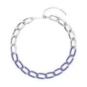 NEW Blue Austrian Crystal Paper-Clip Type Necklace 18-22 inches in Silvertone AB